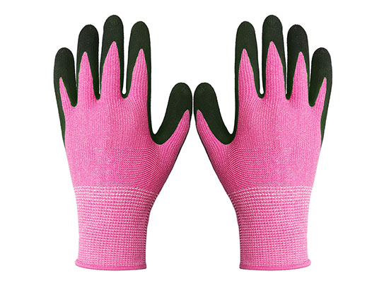 Pink String Knit Polyester Gloves for Garden Work