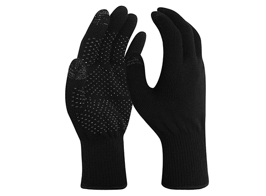 Merino PVC Dotted Plam Conductive Touchscreen Fingertips Breathable Soft Black Wool Yarn String Knit Liner Winter Gloves 