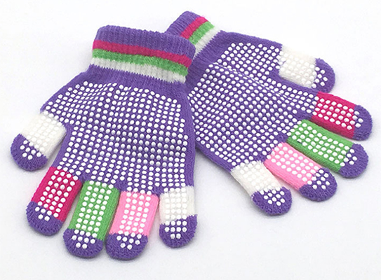 Colorful Customizable Anti-grip Wearproof Kids Acrylic Knitted Children Winter Gloves with PVC Dotted on the Palm for Garden 