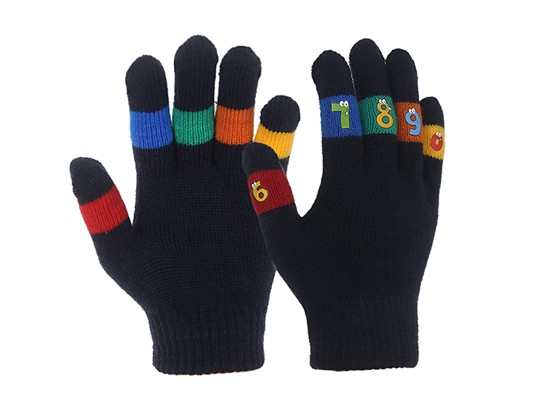 Acrylic and Spandex Magic String Knit  Glove with Heat Transfer Number Pattern 