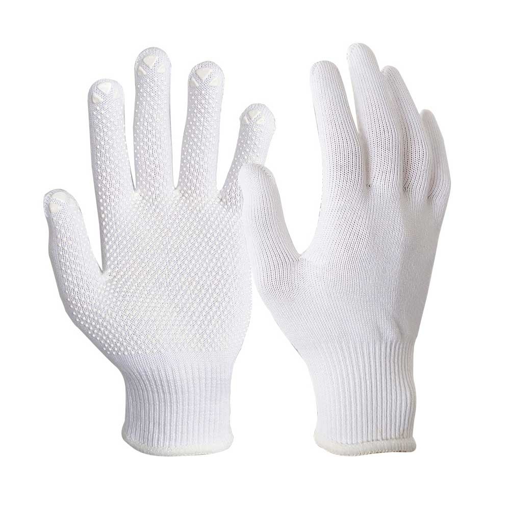 Lightweight Bleach White Glove Liner with PVC Dots on Palm/SKG-033