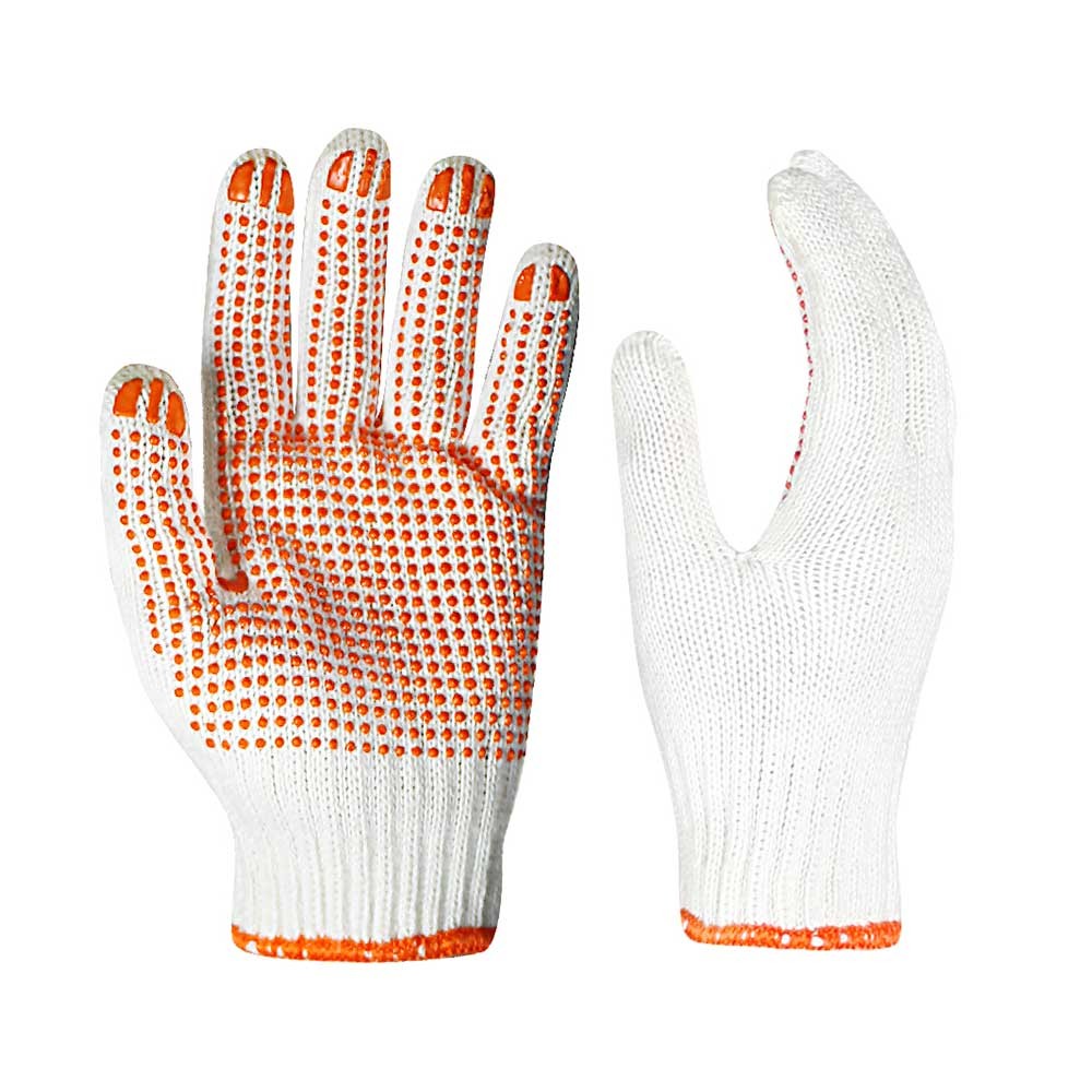 7G Poly/cotton Gloves with PVC on Palm and Brushed Inside/SKG-020
