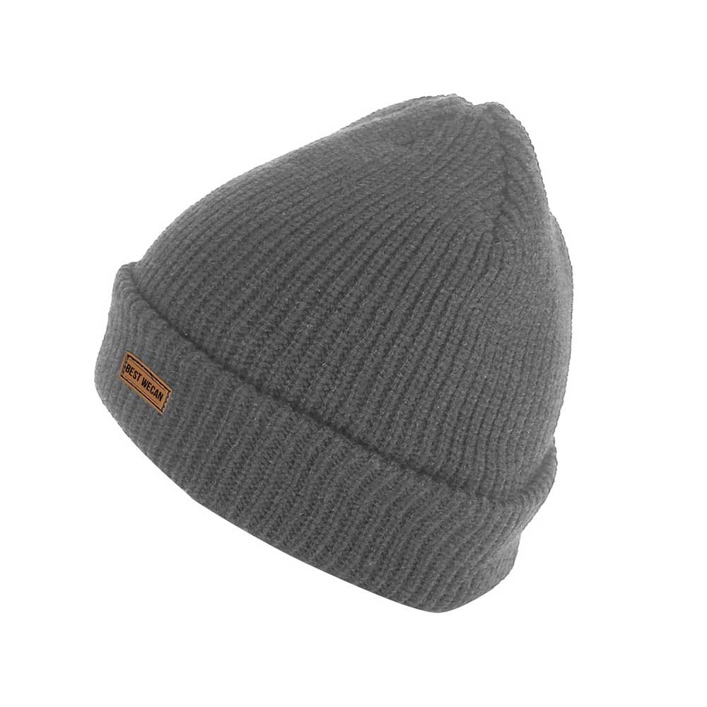 Double Knit Grey Acrylic Knit Beanie for Winter Warmth/WKH-020