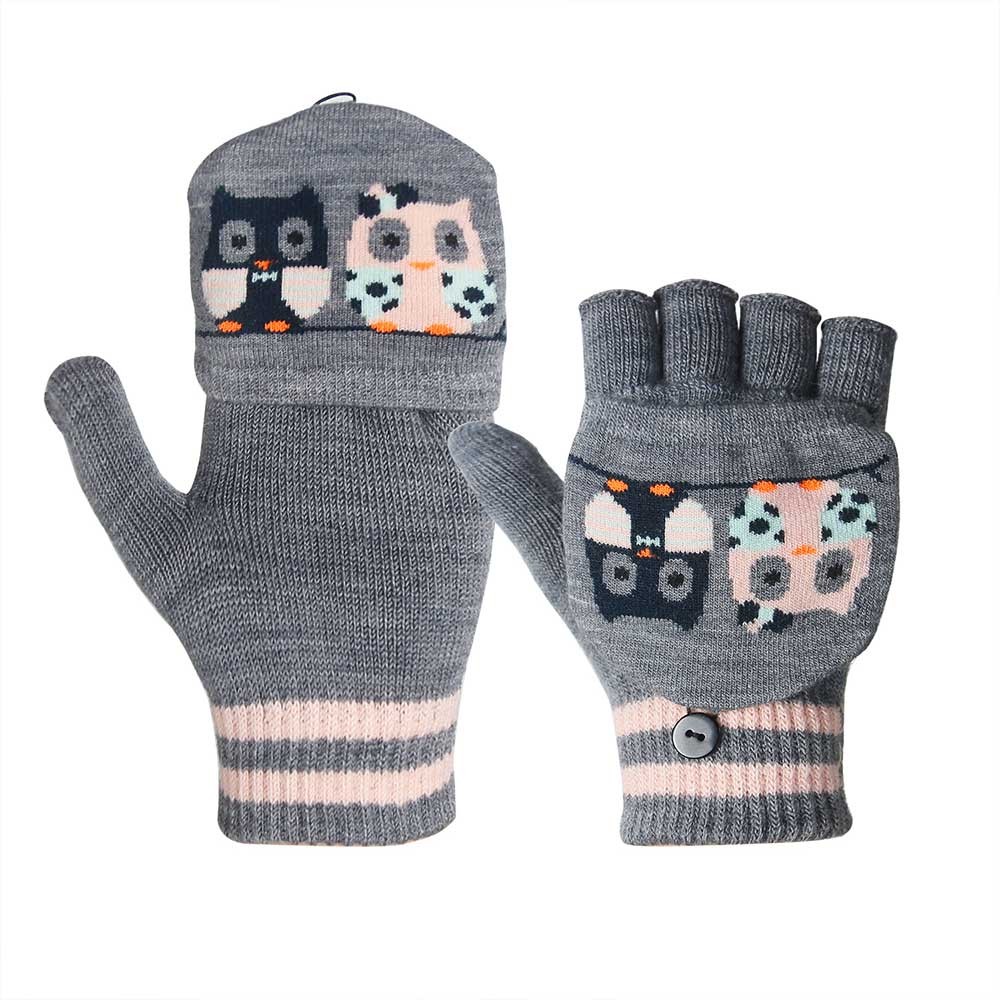 Dark Grey Jacquard Stretchy Gloves, Cold Weather Use, Cute, Mittens Cover Fingerless Knit Gloves