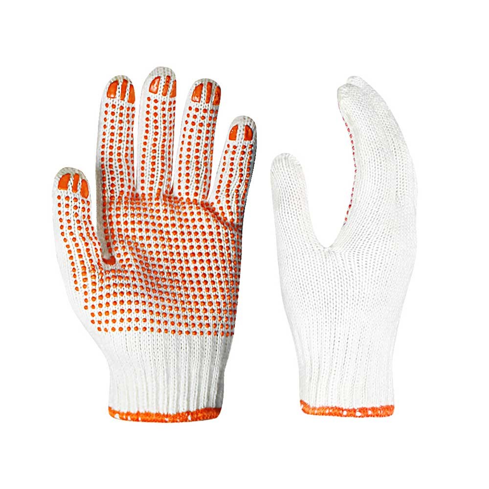 White Polyester Cotton Gloves with Red PVC Dotted/CKG-004