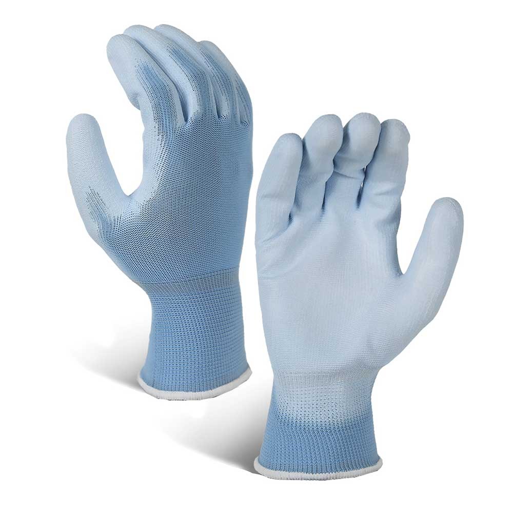Blue 13G Polyester Gloves with PU Coated on Palm/GCG-004