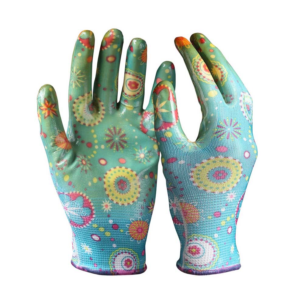NCG-002 Nitrile Coated Gloves / Flower Pattern Garden Safety Work Gloves