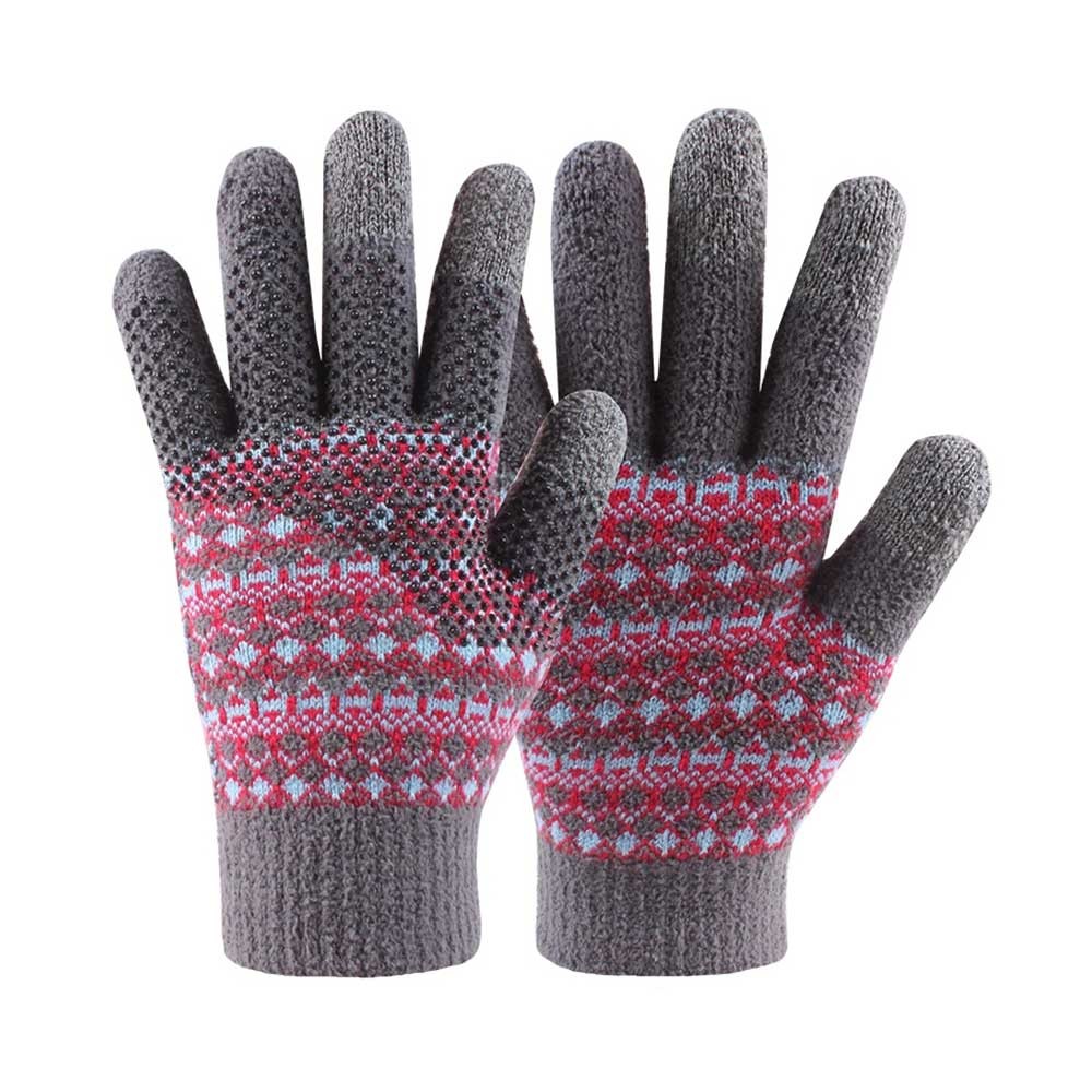 Microfiber Three Finger Jacquard Hand Knitted Magic Touch Screens Gloves for Outdoor