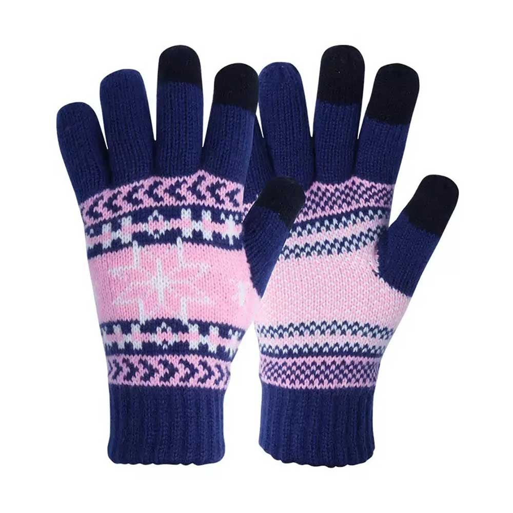 Three Finger Jacquard Hand Knitted Magic Touch Screens Gloves for Outdoor