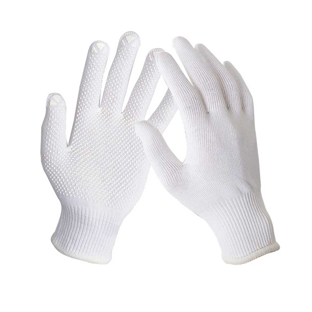 13G Thin ,Light Weight Polyester Cotton String Knit Safety Work Gloves, Pvc dots on Palm