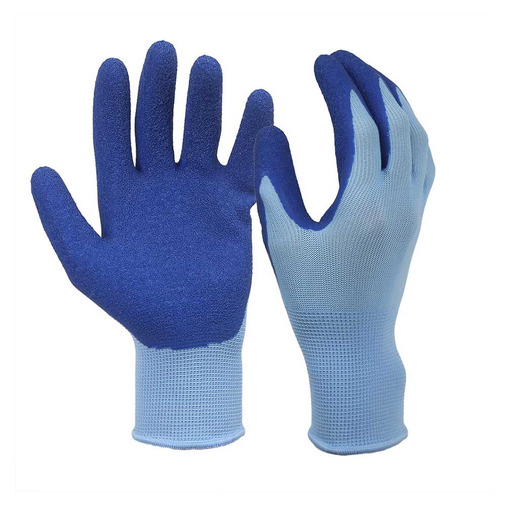 Blue Wrinkle Latex Coated 13G Polyester Gloves
