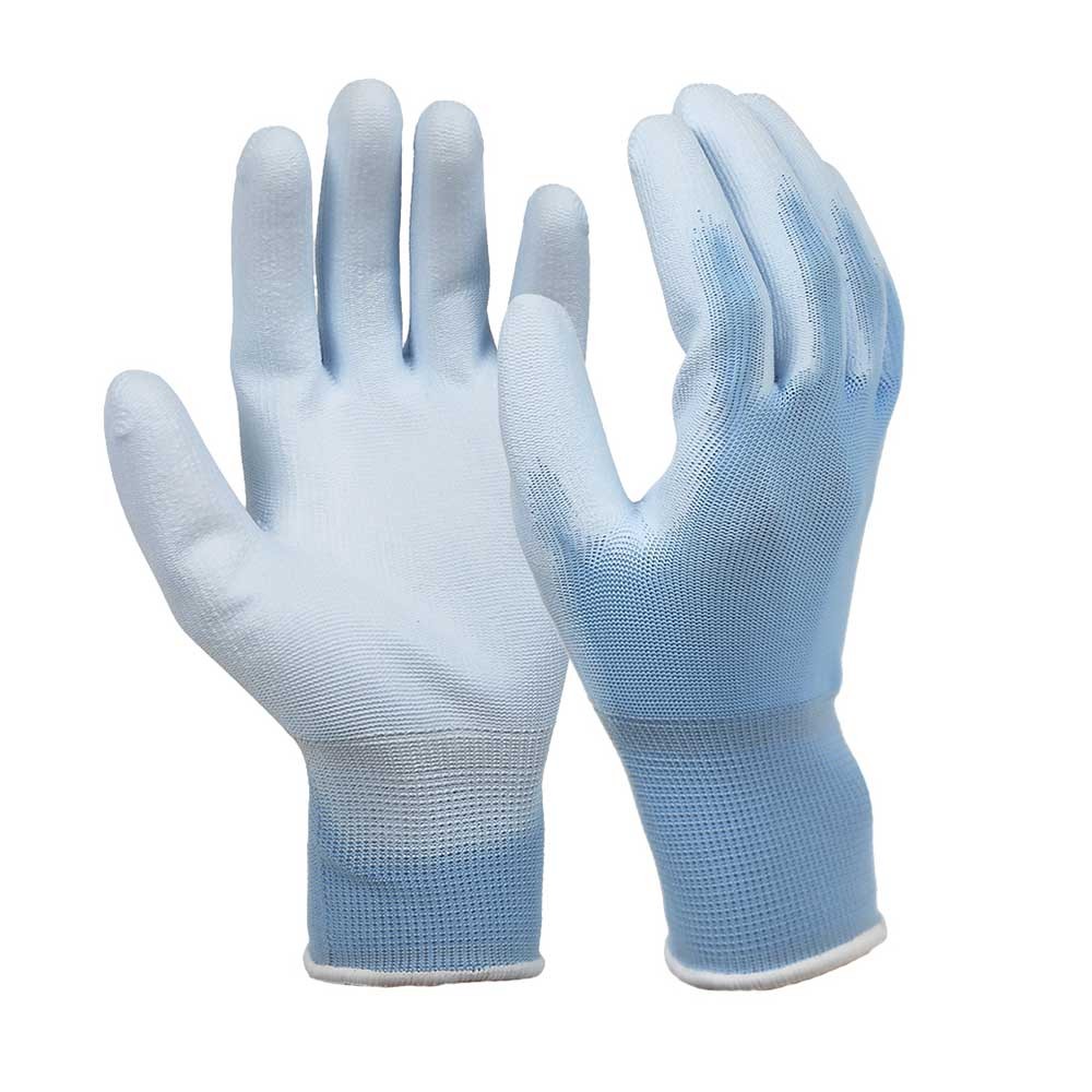Light Blue 13G Polyester Glove with PU Coated