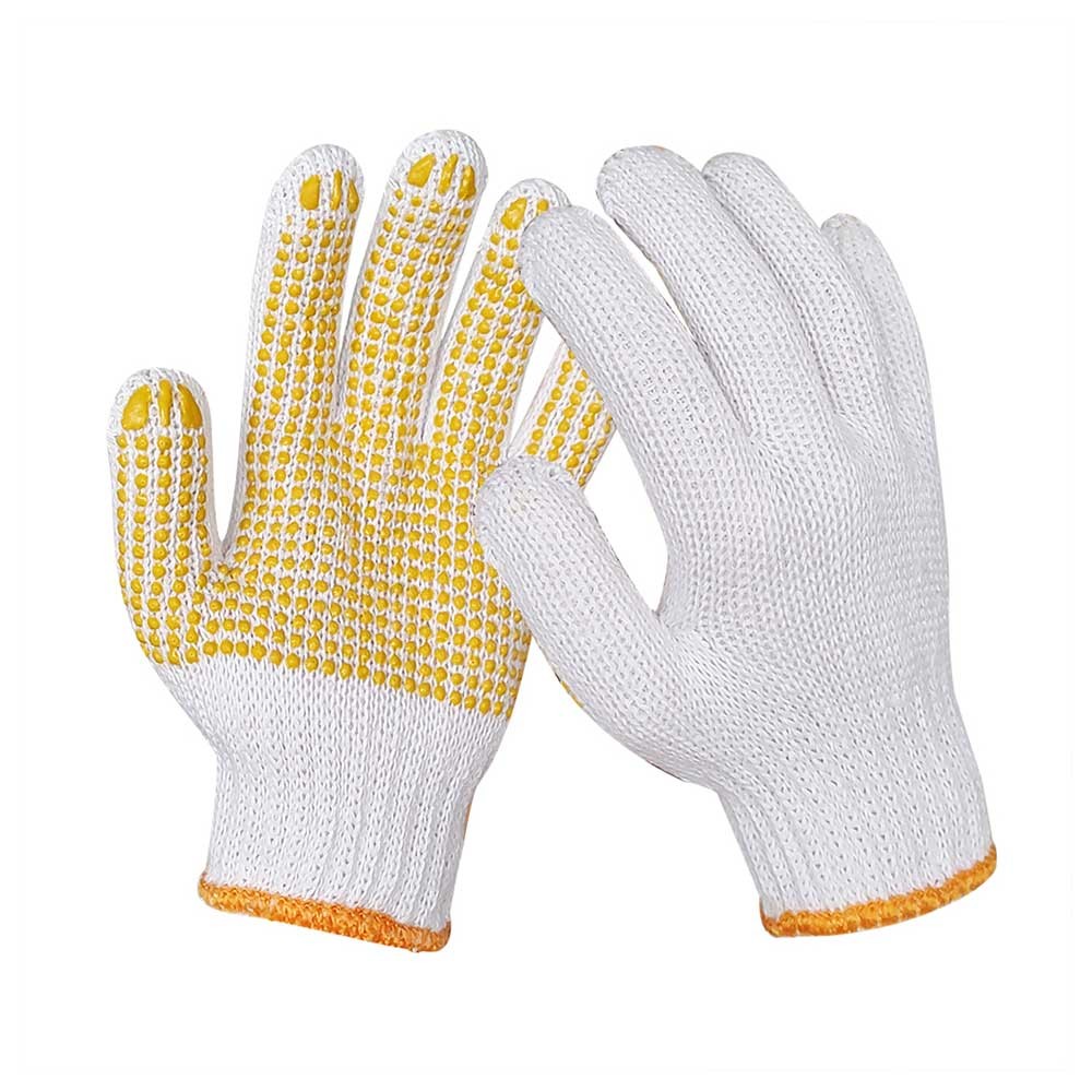 Polyester cotton String Knit Safety Work Gloves, Pvc dots on Palm