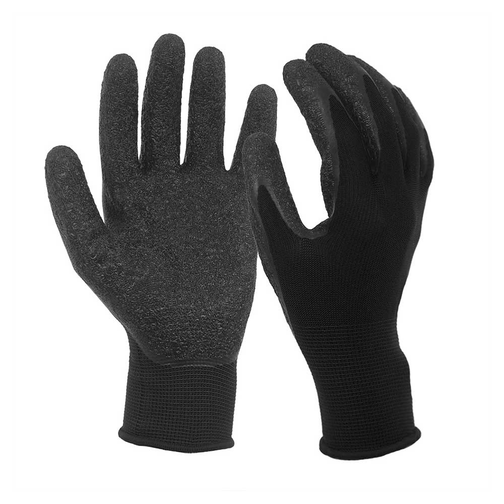 Black Wrinkle Latex Coated 13G Polyester Gloves