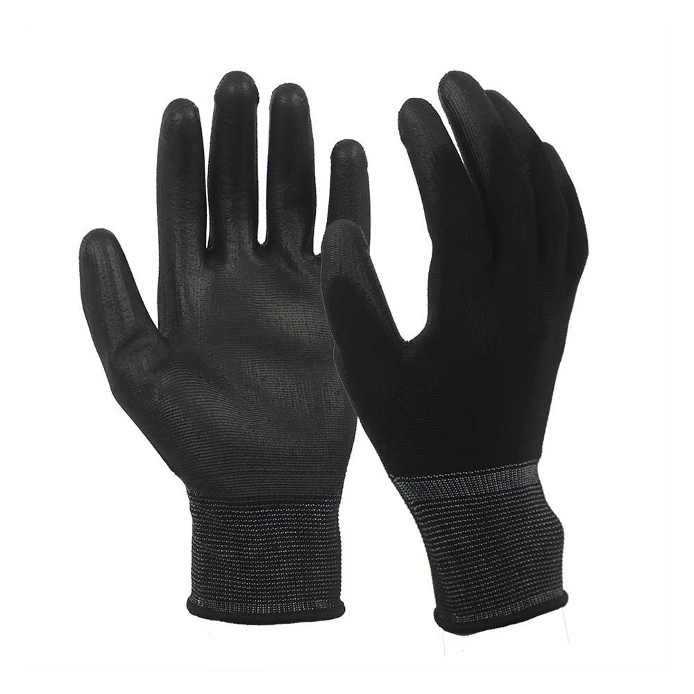 Black 13G Polyester Glove with PU Coated
