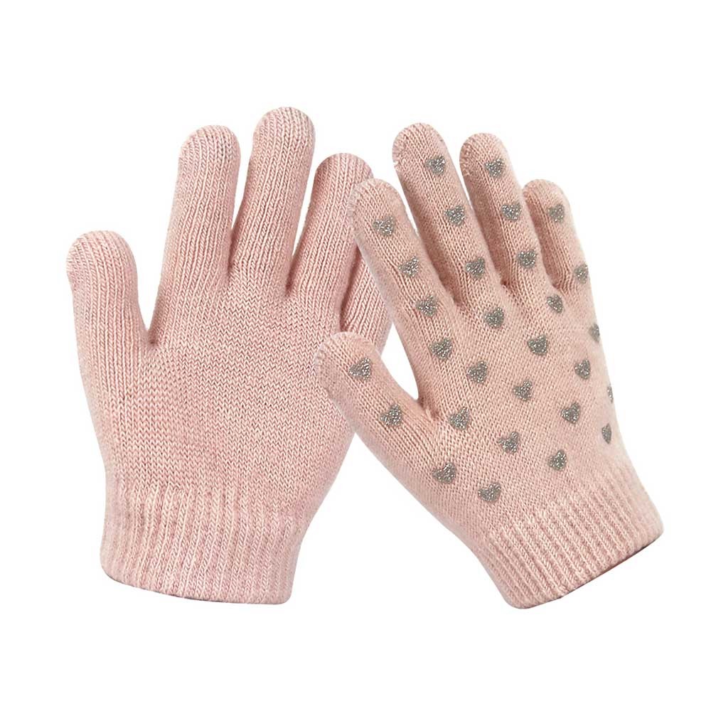 Pink Silicone Printed Touch Screen Magic Knit kids Gloves for Winter