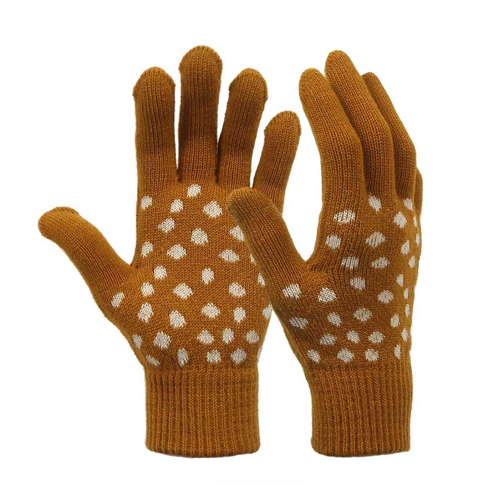 Yellow Women Fashionable Cute Strech Jacquard Warm Gloves for Cold 