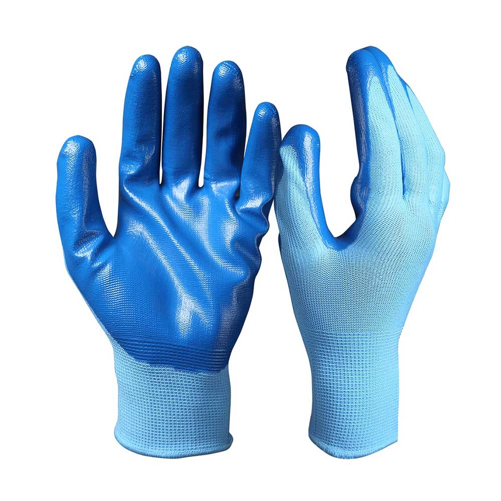 13 G Blue 1/2 Nitrile Coated Glove Nylon Polyester String Knit Liner Strong Oil Resistant Work Gloves