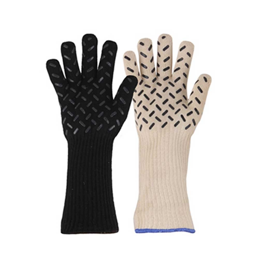 White+Black Silicone pattern grip on palm BBQ Heat Resistant Gloves