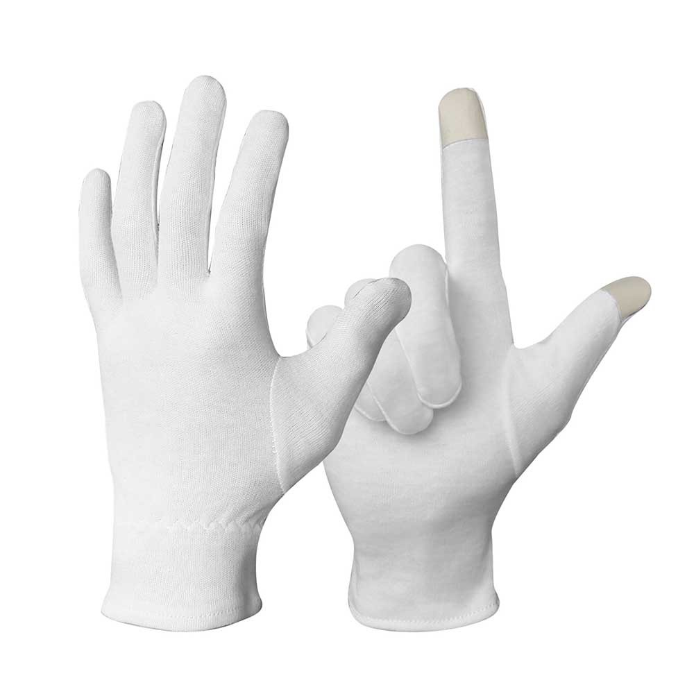 Touch Screen Light Weight 100% Cotton Knitted Antibacterial Gloves Rubber Band Elastic Cuff